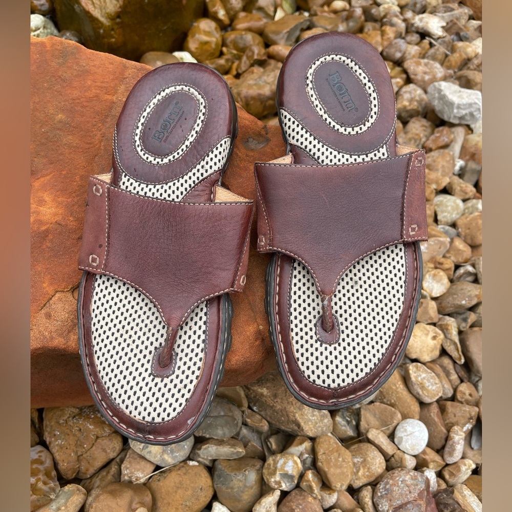 Born Brown and Cream Sandals with Slip-On Design
